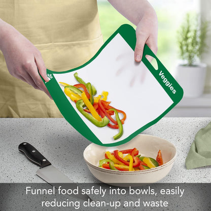 Cut N' Funnel Multi-Color Flexible Plastic Cutting Board Mats 4 Pack Made in the USA Colored Coded, BPA Free, 16” x 12”