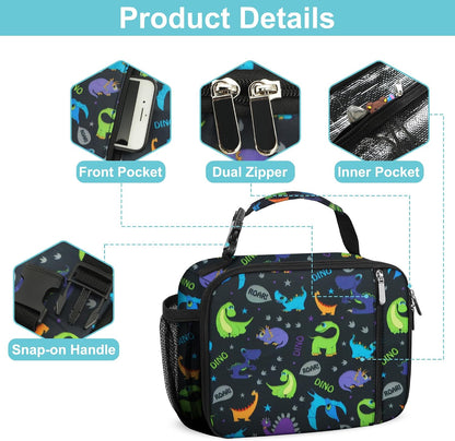 esouler Lunch Box Kids Insulated Lunch Bag for Boys & Girls Durable Children Lunchbox for School with Water Bottle Holder-Black