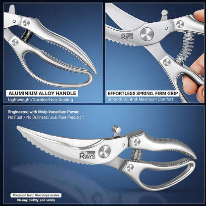 Heavy Duty Kitchen Shears – Poultry Shears and Kitchen Scissors for Chicken,Turkey, Bone, Meat & Fish – Spring Loaded Spatchcocking Shears – Dishwasher Safe with Safety Lock, Gift Box Included
