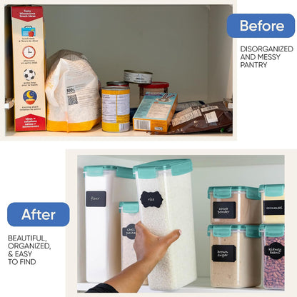 Chef's Path Airtight Food Storage Containers with Lids, 24 pcs (Teal Color) Plastic Kitchen and Pantry Organization for Dry Food, Flour and Sugar, BPA Free