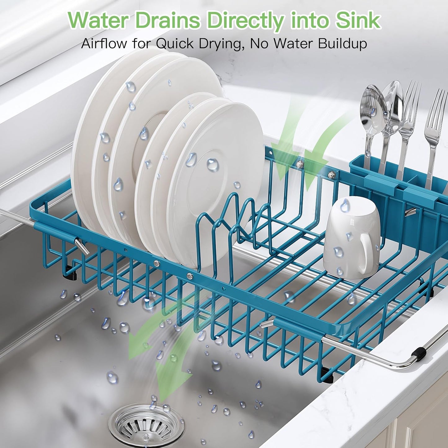 JASIWAY Dish Drying Rack in Sink, Dish Drainer with Cup and Utensil Holder