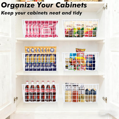 White Wire Storage Baskets,11.1"x8.7"x4.7"Wire Freezer Storage Organizer Bins Farmhouse Metal Freezer Basket with Handles for Cabinets, Pantry, Closets, Bedrooms,White,4 Pack