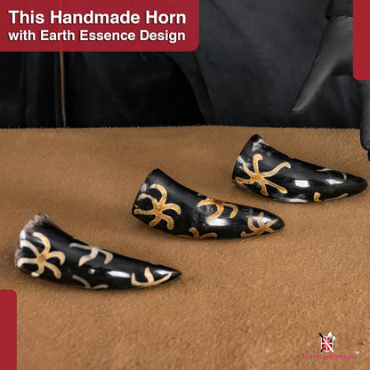 Armory Replicas™ 3-Piece Buffalo Drinking Horn Set – Handmade Natural Horn Cups with Earth Design, Viking Style Mead Ale Wine Cups for Feasts, Parties & Collectors