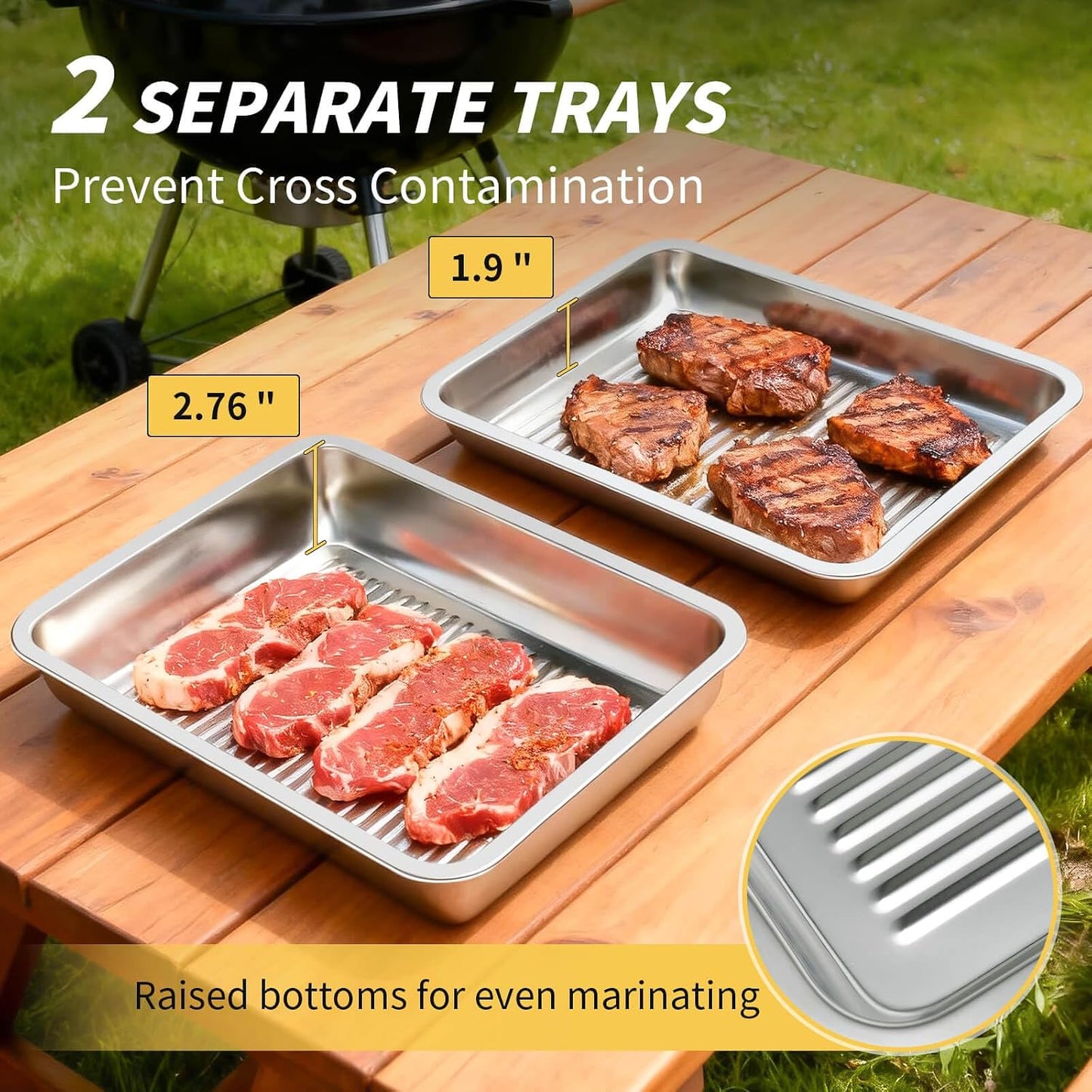 Grilling Prep and Serve Trays, Stainless Steel Large Capacity Food Prep Tray, Grill Carry System, Marinade Container with Lid and Cutting Board, BBQ Grill Accessories, Grilling Gifts for Men