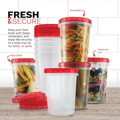 Tafura 10 Pack Leakproof Freezer Containers for Food with Twist Top Lids - 32 Oz BPA Free Reusable Plastic Soup Containers with Screw On Lids - Ideal for Meal Prep, Leftovers & Pantry Organization