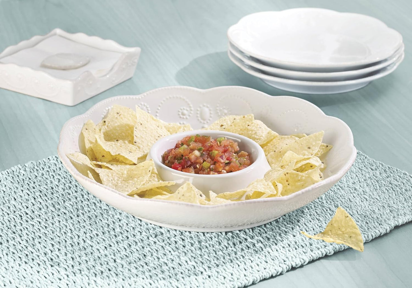 Lenox French Perle Chip and Dip Tray, White -