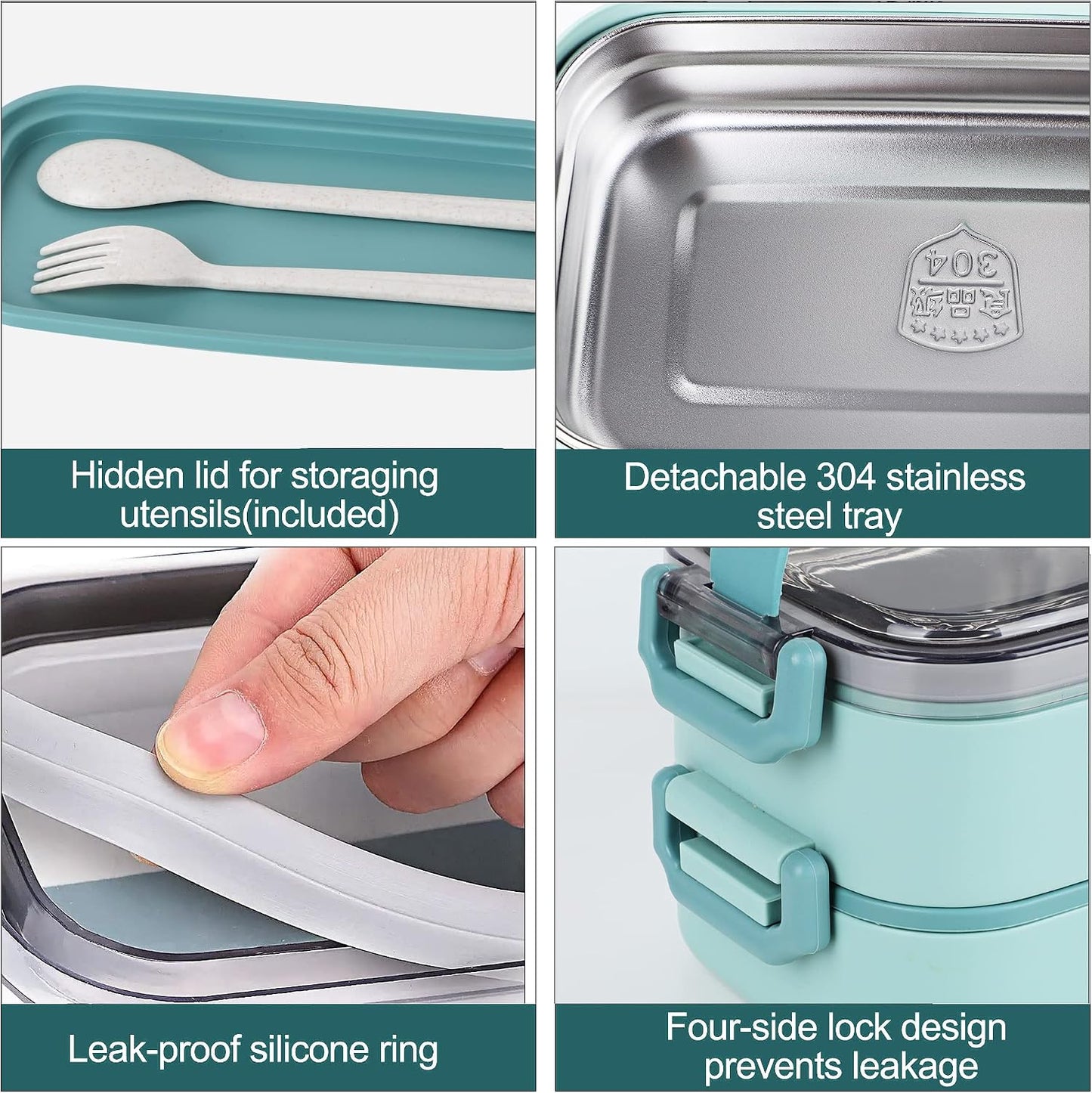 Stainless Steel Bento Box for Adults&Kids,Japanese Leakproof Lunch Box Divided Food Meal Storage Containers Set Stackable 2 Layer for Children School Picnic Beige