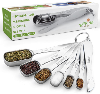 Spring Chef Stainless Steel Measuring Cups and Spoons Set of 14 with Leveler, Nesting Kitchen Metal Measuring Cups and Spoons Set for Dry and Liquid Ingredients, Perfect for Cooking & Baking