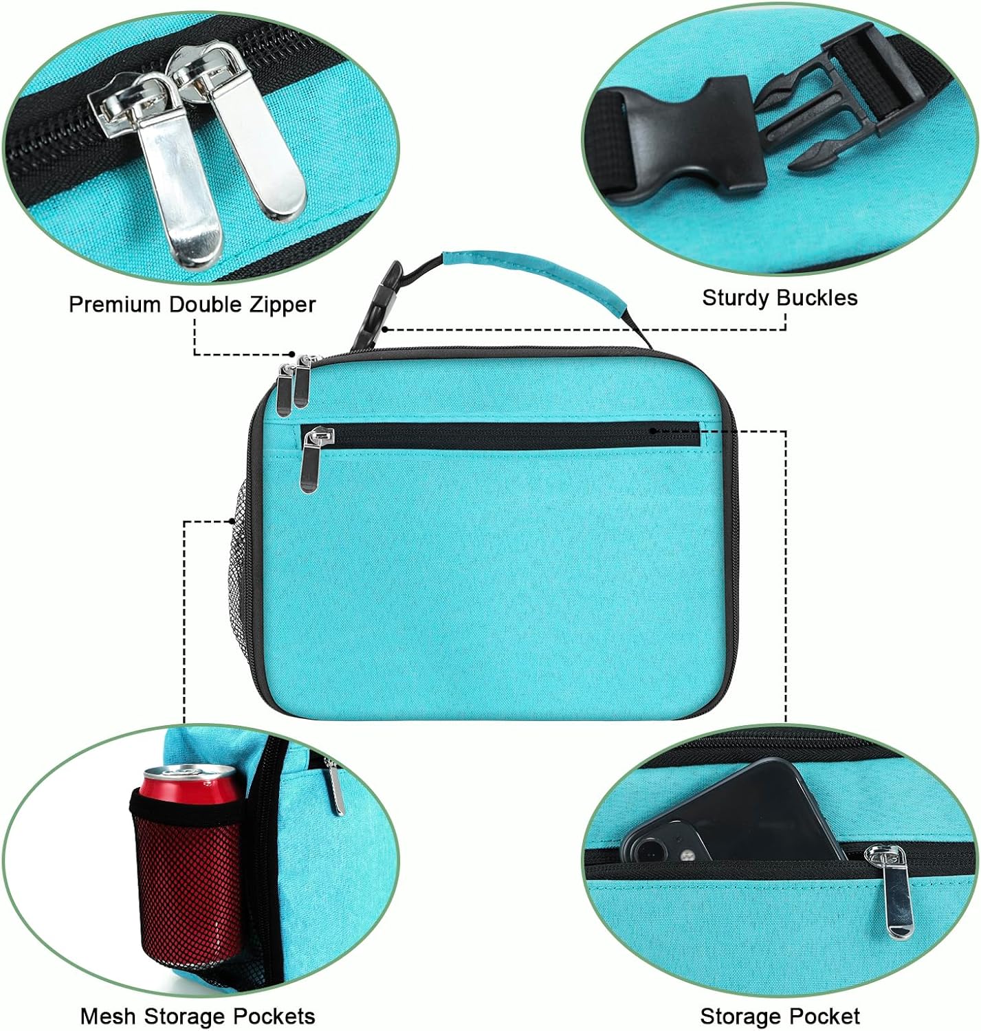 Kids Lunch Box for Boys Girls Lunch Bag Insulated Durable Lunchbox Children Lunch Tote Bag for School Black