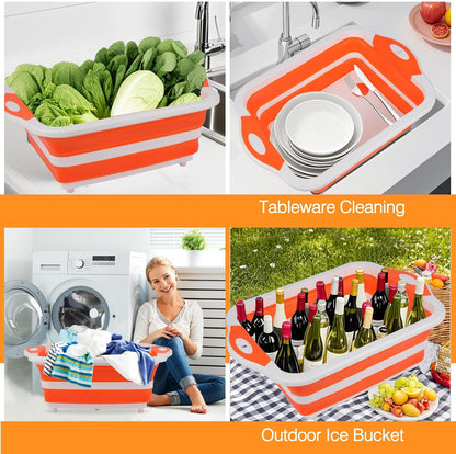 Collapsible BBQ Prep Tub/Cutting Board 10L, Orange
