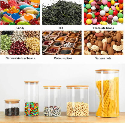 77L Glass Storage Containers with Lids [Multi-Size Set of 5], Airtight Glass Canisters for Kitchen & Pantry Organization, Clear Food Jars for Pasta, Cereal, Flour, Sugar, Coffee, Nuts & Snacks