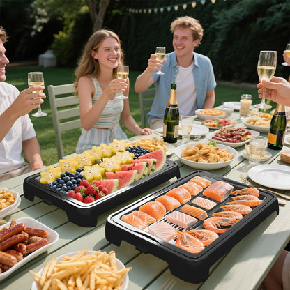 Chilled Portable Serving Tray Platterbox with Reusable Ice Pack with Lid Shrimp Cocktail Serving Dish Platter Cold Food Buffet Server for Appetizer Veggie Fruit Food Parties Outdoor Picnic, Green