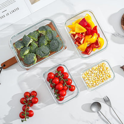 Glass Food Storage Containers with Airtight Locking Lids, 4-Piece Set, Nesting Design