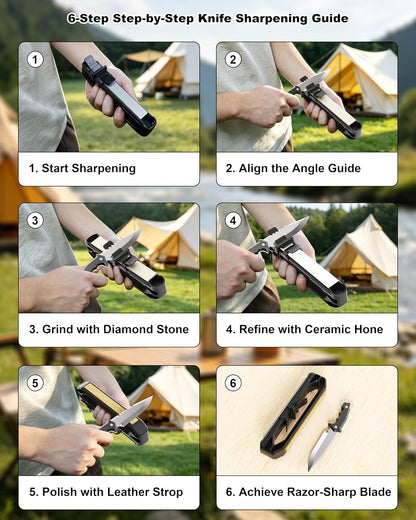 Handheld Angle Guide Knife Sharpener with 20° Angle Guide, Dual-Sided Stone