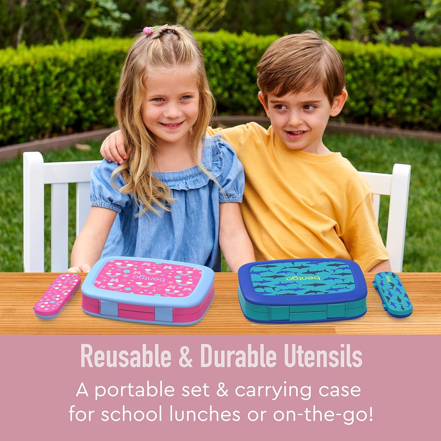 Bentgo Kids Utensil Set - Reusable Plastic Fork, Spoon & Storage Case - BPA-Free Materials, Easy-Grip Handles, Dishwasher Safe - Ideal for School Lunch, Travel, & Outdoors (Shark)