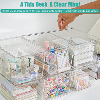6 Pack Small Clear Storage Bins with Lids, Acrylic Arts and Craft Storage Containers, Stackable Clear Plastic Craft Storage Bins with Handles for Pantry Organizers and Storage, Kitchen, Fridge, Office