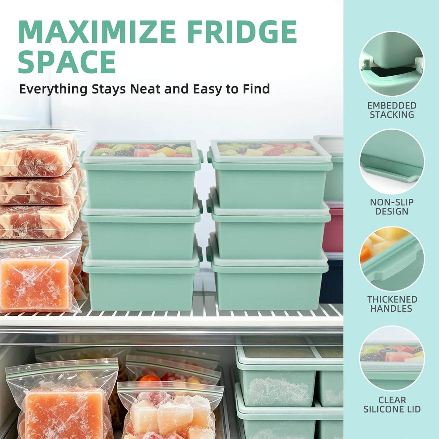 Silicone Soup Freezer Molds with Lids, 2-Cup silicone freezer molds for Meal Prep, BPA-Free, Stackable, Perfect for lasagna, Individual Portions, Baked Goods and More, Microwave & Oven Safe - 6 Pack