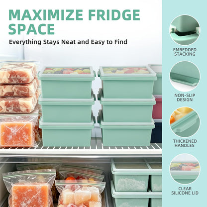 Silicone Soup Freezer Molds with Lids, 2-Cup silicone freezer molds for Meal Prep, BPA-Free, Stackable, Perfect for lasagna, Individual Portions, Baked Goods and More, Microwave & Oven Safe - 6 Pack