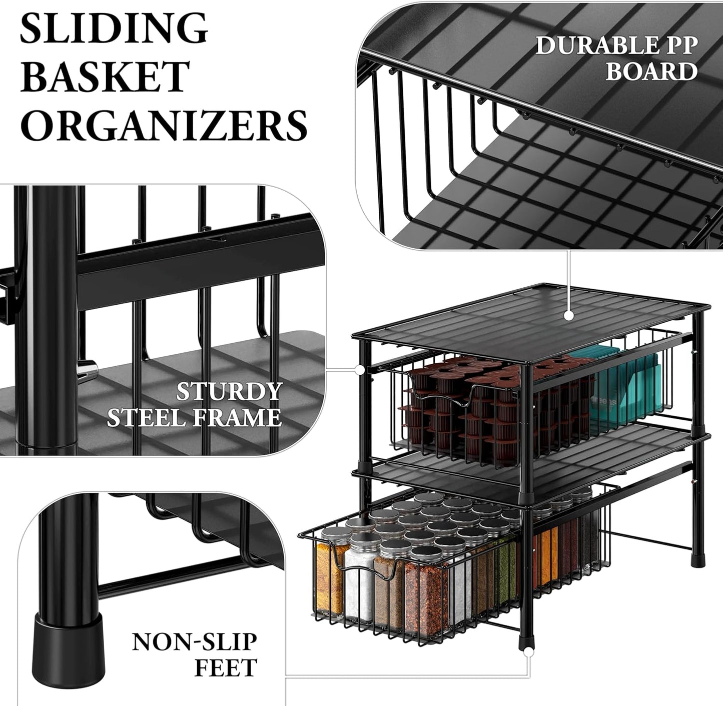 Simple Houseware Stackable Basket Drawer, Chrome