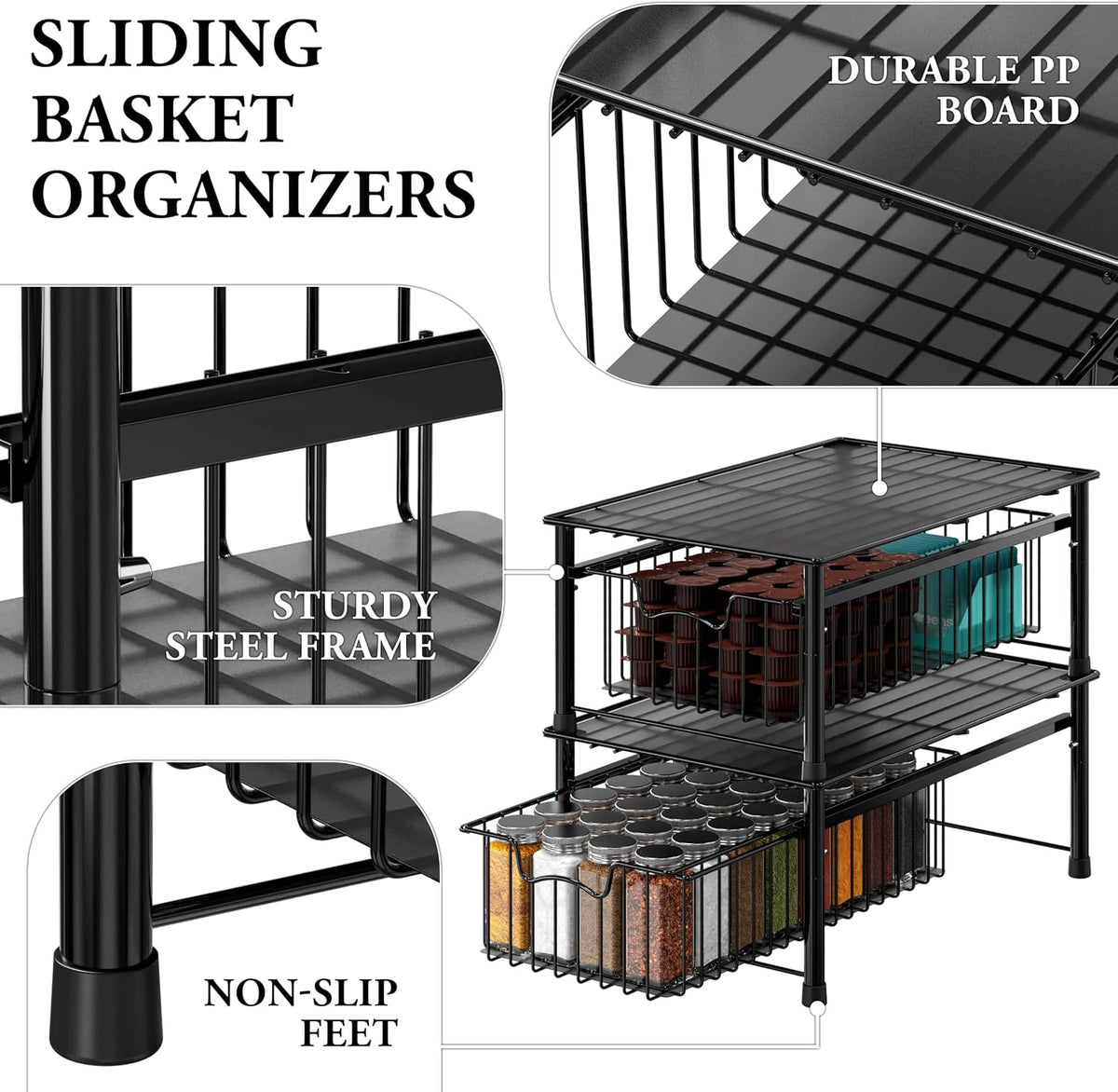 Simple Houseware Stackable Basket Drawer, Chrome