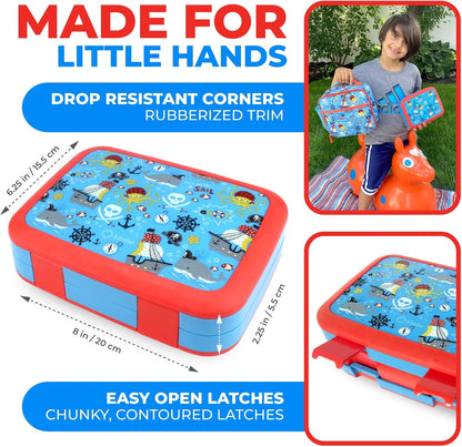 Kinsho Bento Lunch Box for Kids Toddlers, 5 Portion Control Sections, BPA Free Removable Plastic Tray, Pre-School Kid Toddler Daycare Lunches, Snack Container Ages 3 to 7 (Blue Space Rockets)