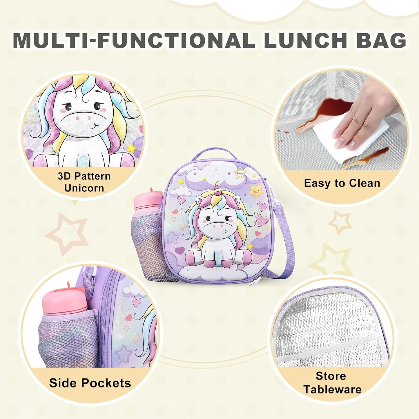 Kids Lunch Box for Kids Insulated Reusable Lunch Bag Tote Durable Children Leak-proof Lunchbox with Adjustable Shoulder Strap for School Daycare Travel Picnic (Navy - 3D Dinosaur)
