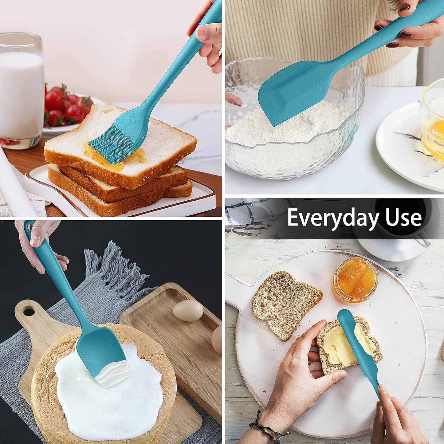 LIANYU 15 Pcs Kitchen Cooking Utensils Set with Holder, Silicone Kitchen Tools with Stainless Steel Handle, Heat Resistant Gadgets, Brush Spatula Spoon Whisk for Cookware, Dishwasher Safe, Khaki