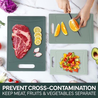 COOK WITH COLOR Non-Slip Cutting Board Set – Kitchen Essentials with Easy Grip Handle for Meat, Veggies, and Fruits, 3 Cutting Boards, Speckled White
