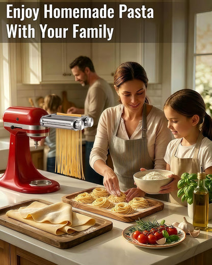 Pasta Maker Attachment for KitchenAid Mixer, 3-in-1 Metal Roller & Cutter