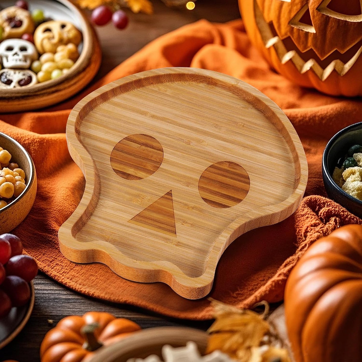 Divided Wood Serving Tray, Rectangular Tray Chip and Dip Platter, Serving Tray with 5 Sections for Appetizers & Snacks, Veggie Platter, Food Trays for Party 12'' x 8.7'' x 0.6''