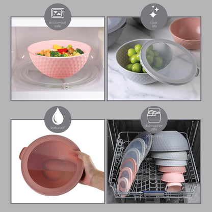 COOK WITH COLOR Mixing Bowls with Lids - 12 Piece Plastic Nesting Bowls Set includes 6 Prep Bowls and 6 Lids, Microwave Safe Mixing Bowl Set, Pink Embossed - Colors A