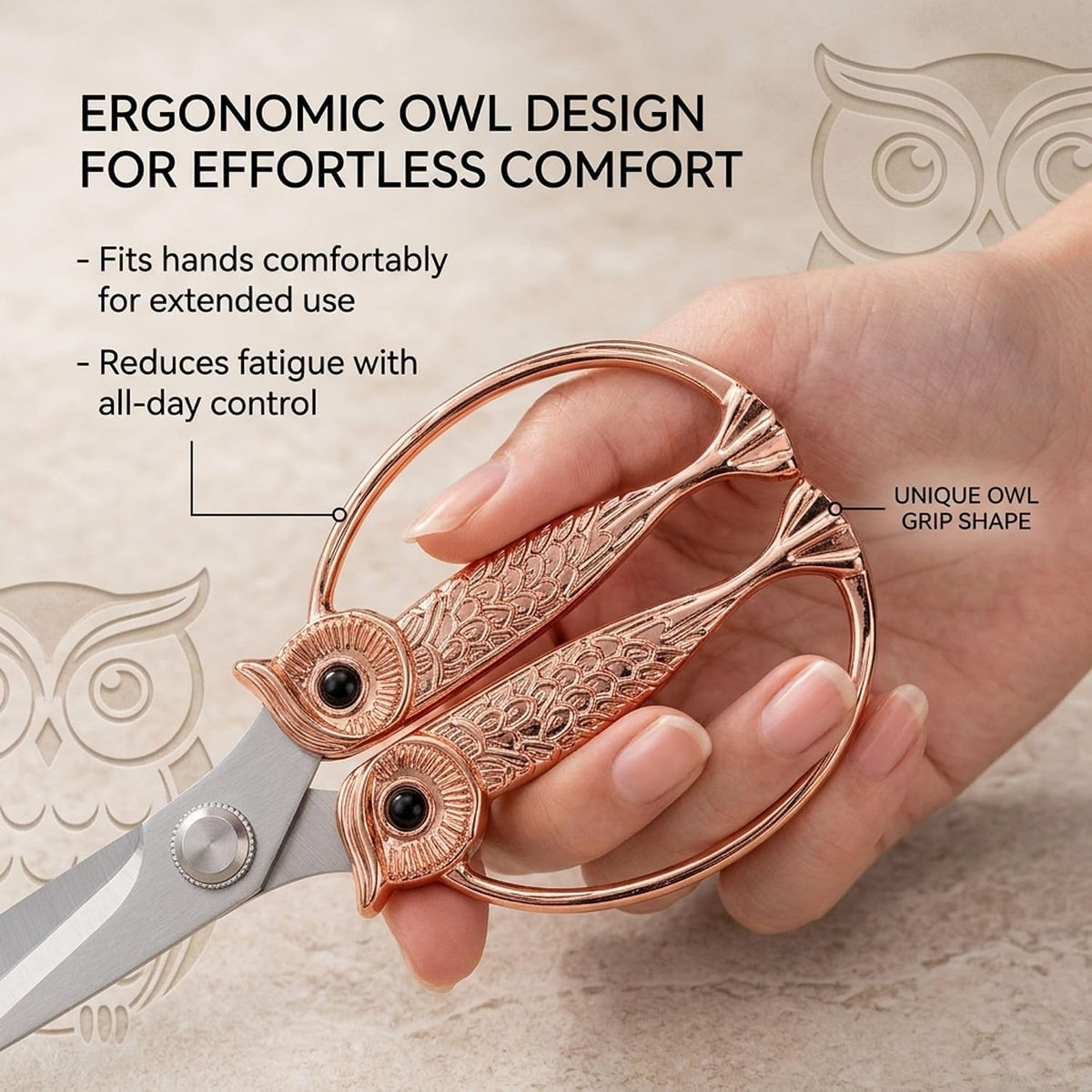 XSNBRD All Purpose Kitchen Scissors, Pearl Gold Stainless Owl Shears.