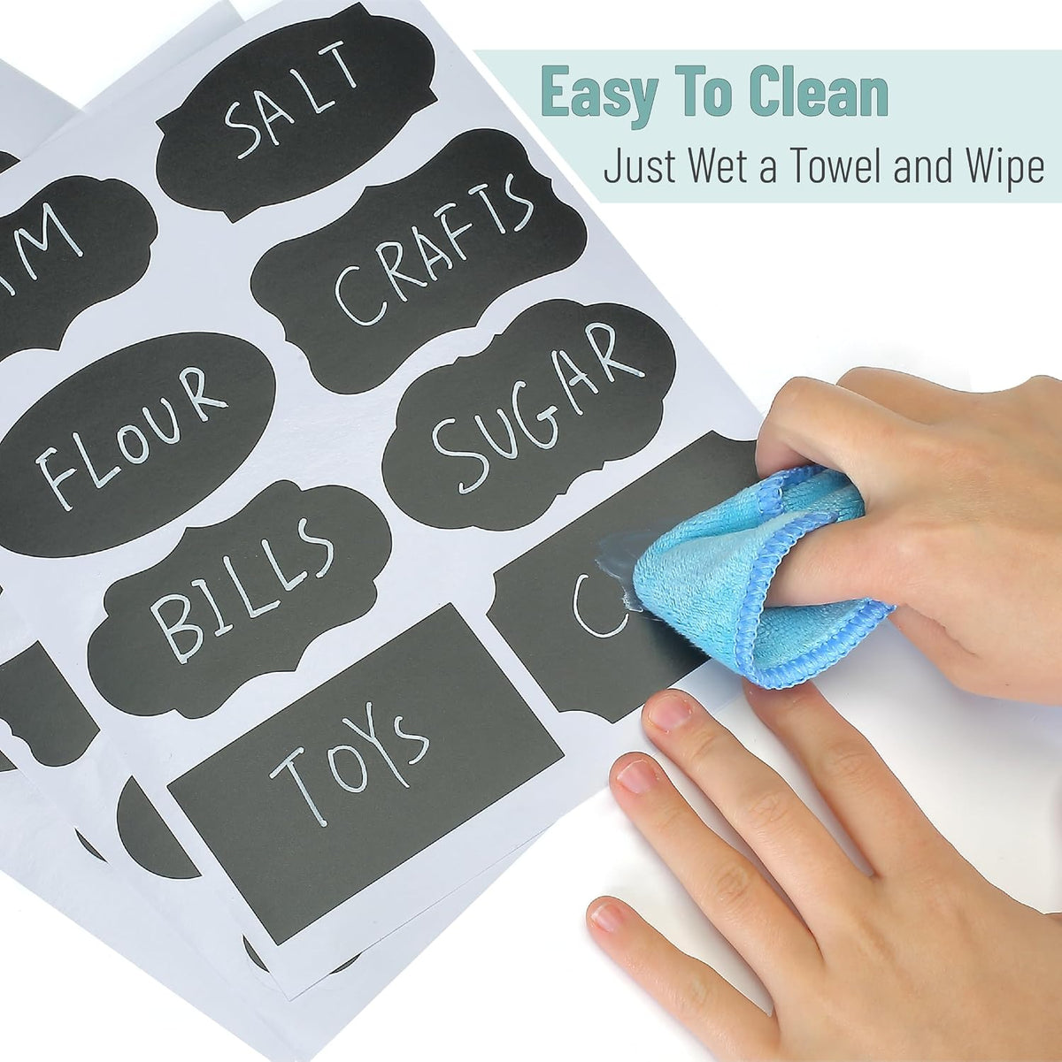 Mr. Pen- Chalkboard Labels, 100 pcs, Assorted Shapes | Waterproof Reusable Blackboard Stickers with 1 Erasable Liquid Chalk Marker for Mason Jars