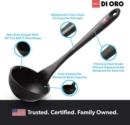 DI ORO Silicone Ladle - Soup & Serving, 600F Heat Resistant, Black
