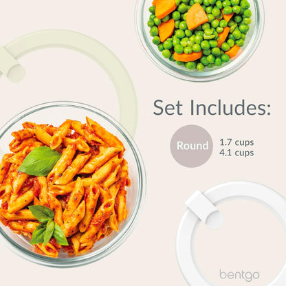 Bentgo Signature Leak-Proof Glass Food Storage - 4-Piece Set, 1-Compartment Plastic-Free Containers with Airtight Glass Lids, BPA-Free, Microwave, Freezer, Oven & Dishwasher Safe (White Stone)