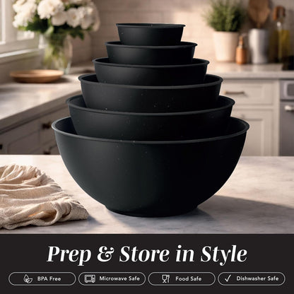 COOK WITH COLOR Mixing Bowls with Lids - 12 Piece Plastic Nesting Bowls Set includes 6 Prep Bowls and 6 Lids, Microwave Safe Mixing Bowl Set, Pink Embossed - Colors A