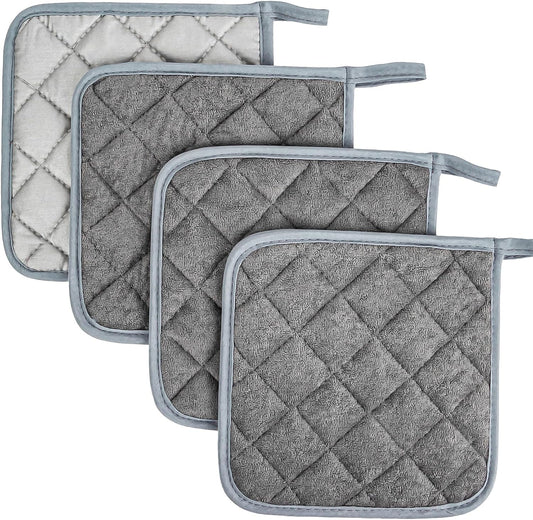 MAQIHAN 4 PCS Pot Holders for Kitchen - Cotton Hot Pads for Kitchen Gray
