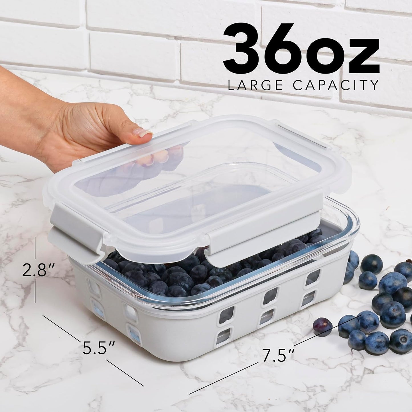 ECOBERI Glass Meal Prep Containers with Silicone Sleeves, 3 Piece 4.5 Cup Set, Borosilicate Glass Food Storage with Leak-Resistant Lids, Oven, Microwave, Freezer and Dishwasher Safe