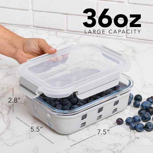 ECOBERI Glass Meal Prep Containers with Silicone Sleeves, 3 Piece 4.5 Cup Set, Borosilicate Glass Food Storage with Leak-Resistant Lids, Oven, Microwave, Freezer and Dishwasher Safe