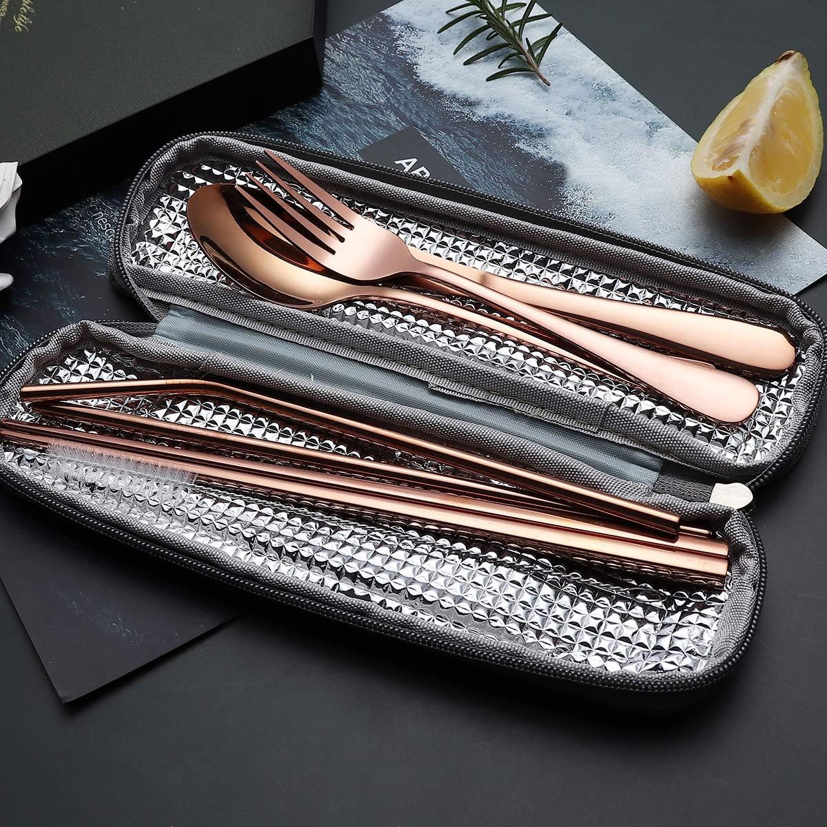 Portable Stainless Steel Flatware Set, Travel Camping Cutlery Set, Portable Utensil Travel Silverware Dinnerware Set with a Waterproof Case (Pink)
