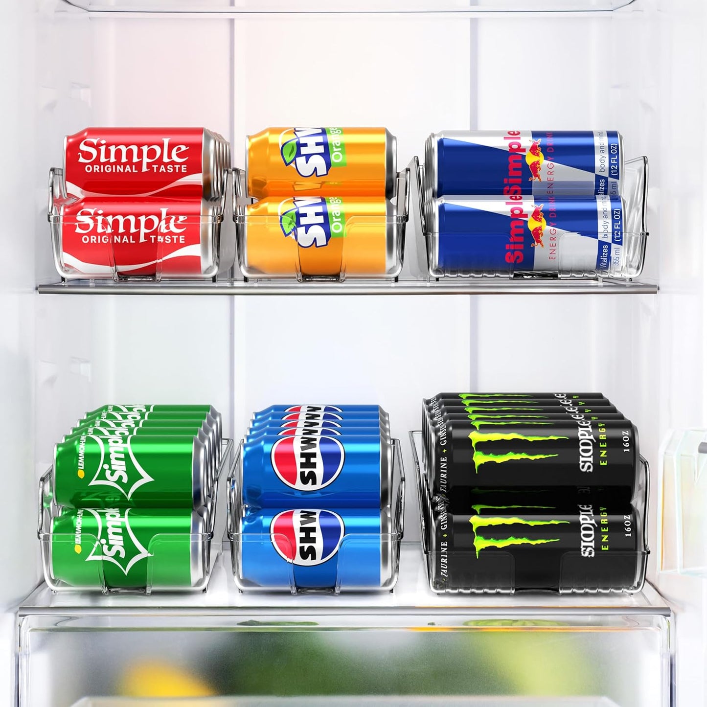 Simple Houseware Soda Can Organizer and Dispenser for Refrigerator / Pantry, Clear, Set of 2