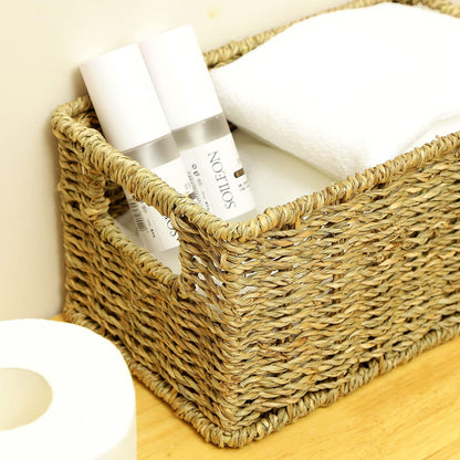 HOONEX Water Hyacinth Storage Baskets, Wicker Baskets for Storage, Hand Woven Baskets with Carry Handles, Set of 2, Natural