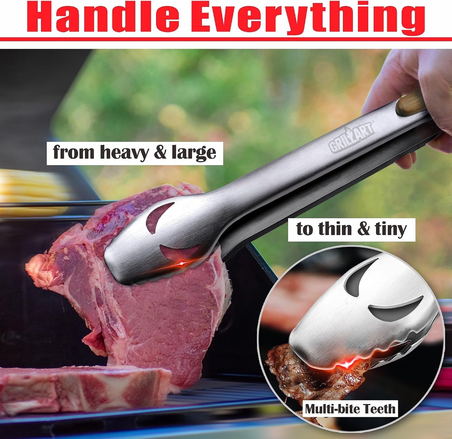 GRILLART BBQ Tools Grill Tools Set -18Inch Grilling Tools BBQ Set - Grill Accessories w/BBQ Tongs, Spatula, Fork, Brush- Stainless Grill Kit Grilling Set - Gift Ideas BBQ Accessories Gifts for Men Dad
