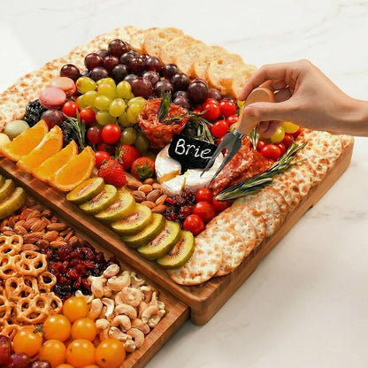 Extra Large 33.7x15.7 inch Charcuterie Boards Gift Set, 100% Bamboo Cheese Board and Knife Set, Cool Meat Cheese Platter Tray, House Warming Gifts New Home, Ideas for Women Mom