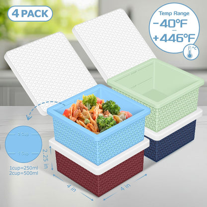 Silicone Freezer Molds for Soup Cube - 2-Cup Freezer Storage Container Tray with Lid,4 Pack Stackable Ice Cube Trays for Portion Control,Food Storage Meal Prep,Oven & Dishwasher Safe
