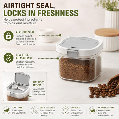 Airtight Brown Sugar Container with Spoon - 27 Fl Oz (800ml) Clear Storage Jar for Pantry - BPA-Free AS Material Perfect for Ground Coffee (Holds 12 oz Weight), Beans, Flour & Tea