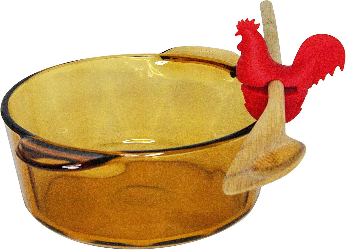 HOME-X Red Rooster Spoon Holder, Pot/Pan Clip Kitchen Accessories, Fun Hostess Gifts