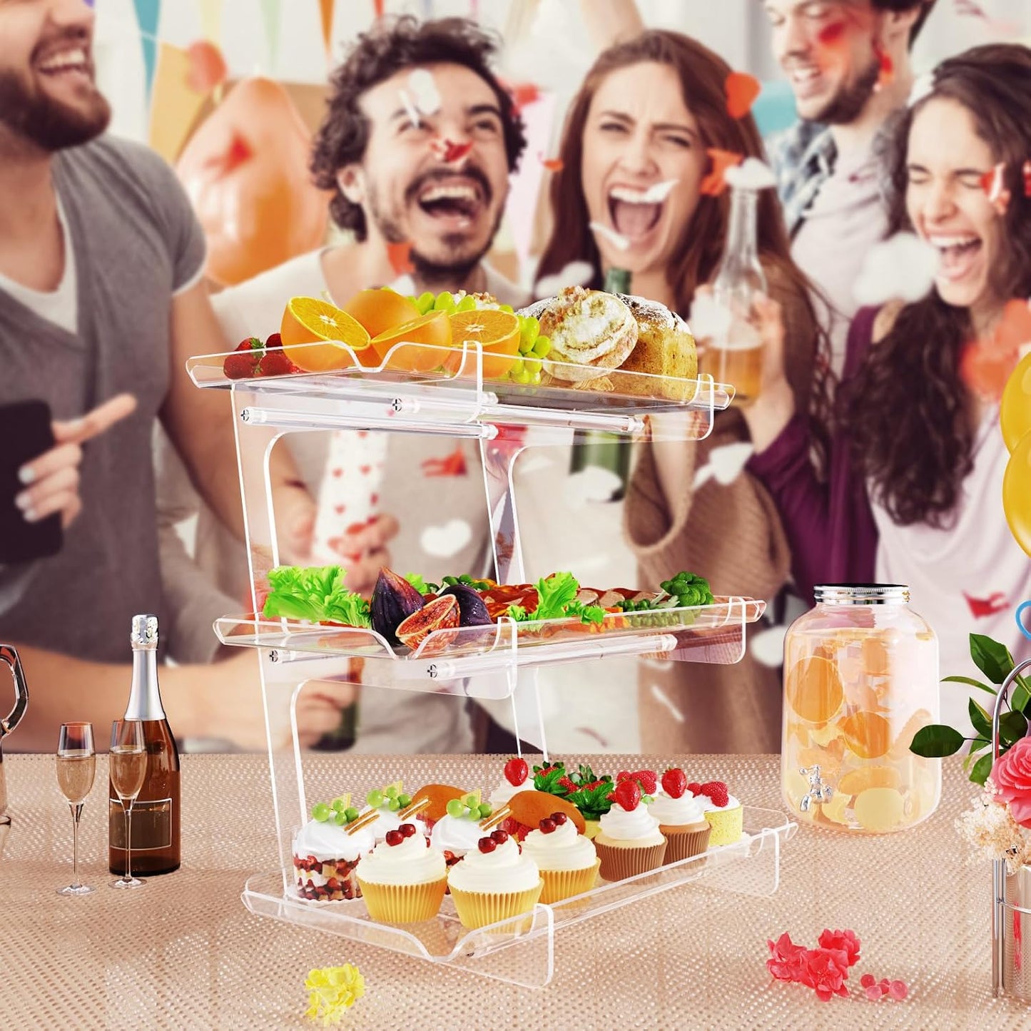 Bakzon 3 Piece Cupcake Stand, Acrylic Dessert Table Display Set, Clear Square Serving Trays for Birthday, Wedding, Baby Shower