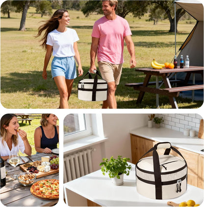 Trunab Round Double Insulated Casserole Carrier, Pie Carriers for Transport, Casserole Dish Carrier Bag for Hot or Cold Food, Wavy Texture, for Camping, Picnics, Party