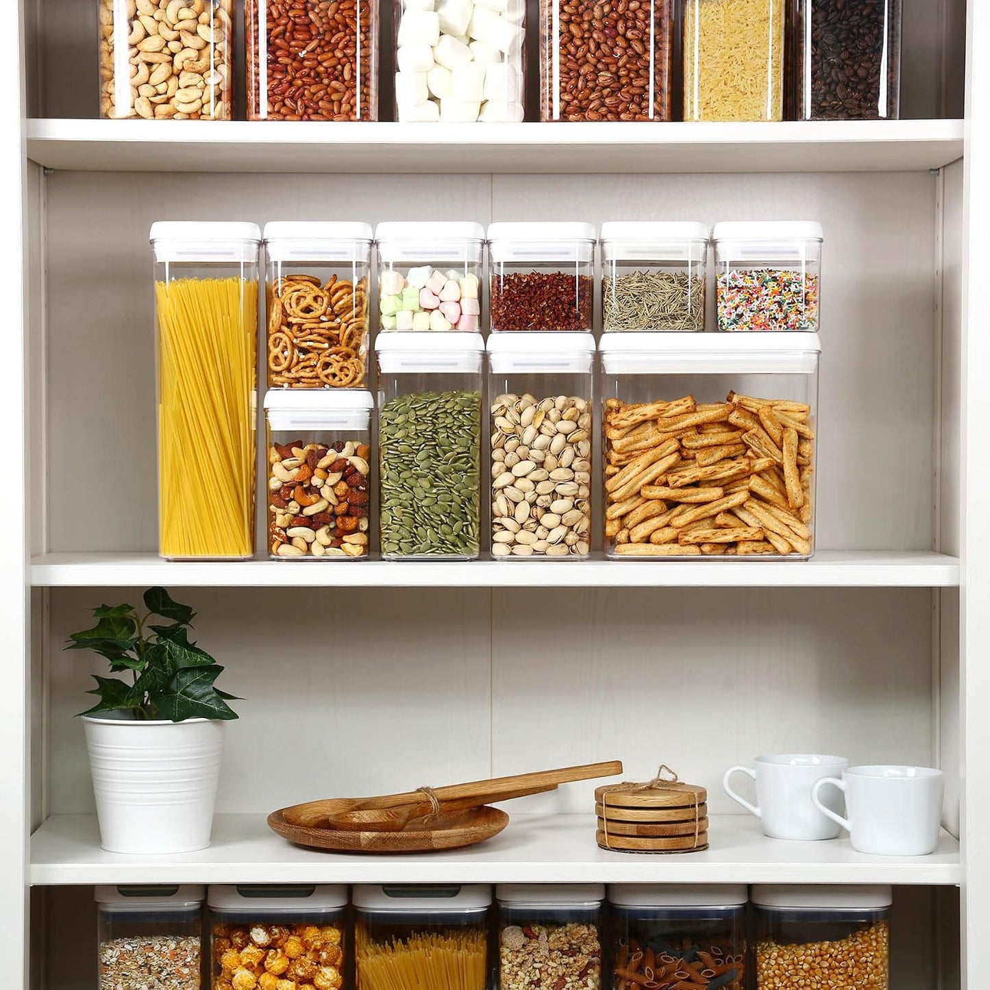Felli Flip Tite Storage Container with Lid 4” RECTANGULAR Airtight Ring Flip Top, Stackable Kitchen Counter Pantry Organizer Acrylic Canister Jar for Pasta Spaghetti Cereal Granola Coffee (1.9qt)